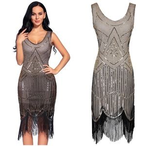 5 ⭐️ Rated Sequin Flapper Dress- Black Gray & Gold
